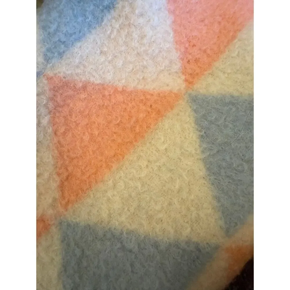 Vintage AaBe Mill Dutch 100% Pure New Wool Blanket Pastel Geometric Triangles